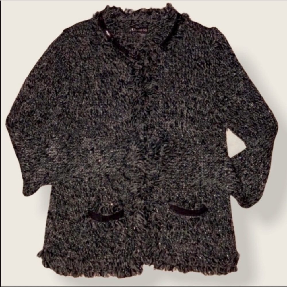 Express Silver & Black Glitter Coat Blazer Sweater Small NWOT